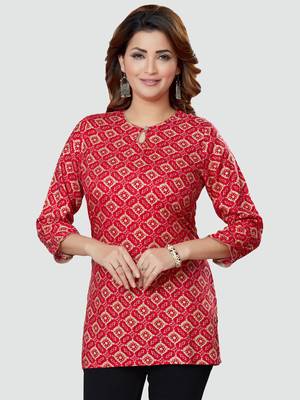 Red printed rayon short-kurtis 1