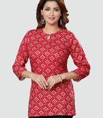 Red printed rayon short-kurtis