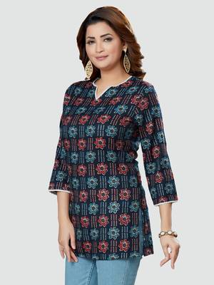 Blue printed rayon short-kurtis 4