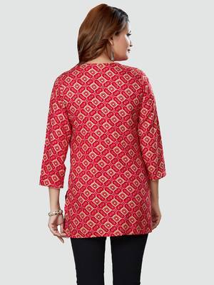 Red printed rayon short-kurtis 2