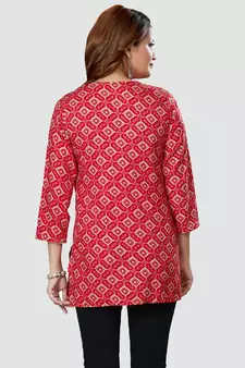 Red printed rayon short-kurtis