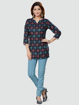 Blue printed rayon short-kurtis 5