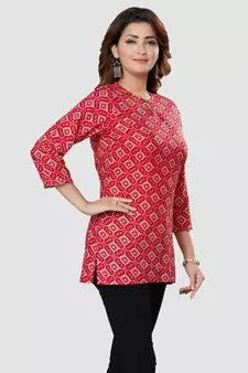 Red printed rayon short-kurtis