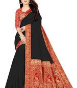 Black woven chanderi saree with blouse