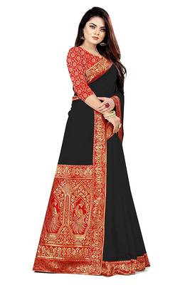 Black woven chanderi saree with blouse 2