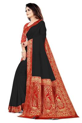 Black woven chanderi saree with blouse 3