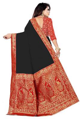 Black woven chanderi saree with blouse 4