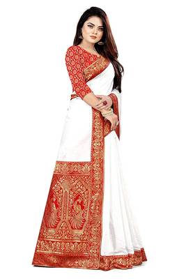 White woven chanderi saree with blouse 2