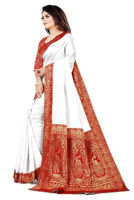 White woven chanderi saree with blouse 3