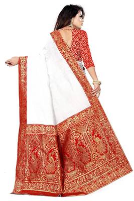 White woven chanderi saree with blouse 4