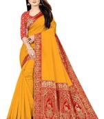 Yellow woven chanderi saree with blouse