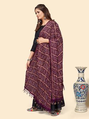 Vbuyz Women'S Art Silk Purple Bandhani Print Dupatta 4