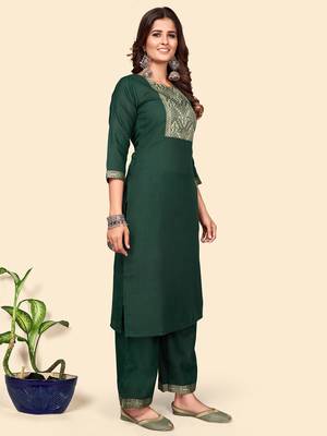 Vbuyz Women'S Printed Straight Cotton Blend Green Stitched Kurta Palazzo With Dupatta 6