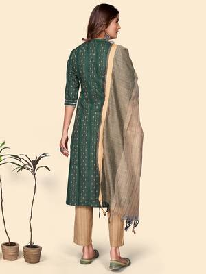 Vbuyz Women'S Print & Embroidered Straight Cotton Blend Green Stitched Kurta Pant With Dupatta 4