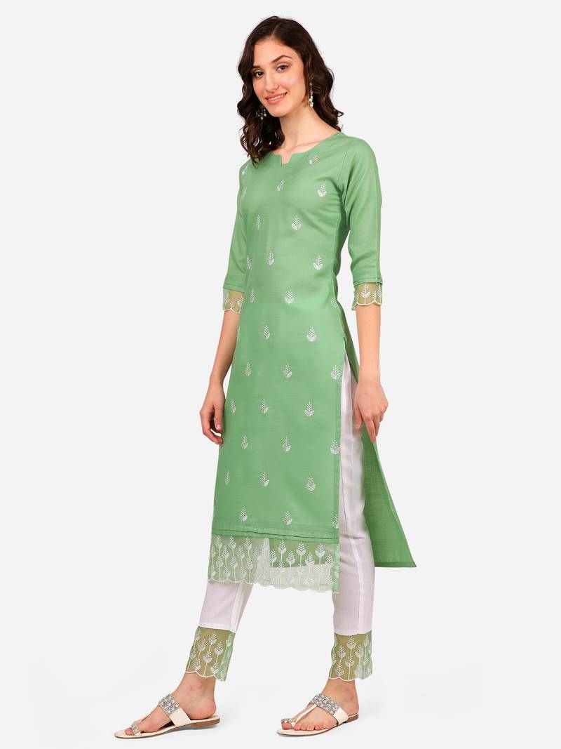 Style Samsara Cotton Blend embroidered Kurta Pant set