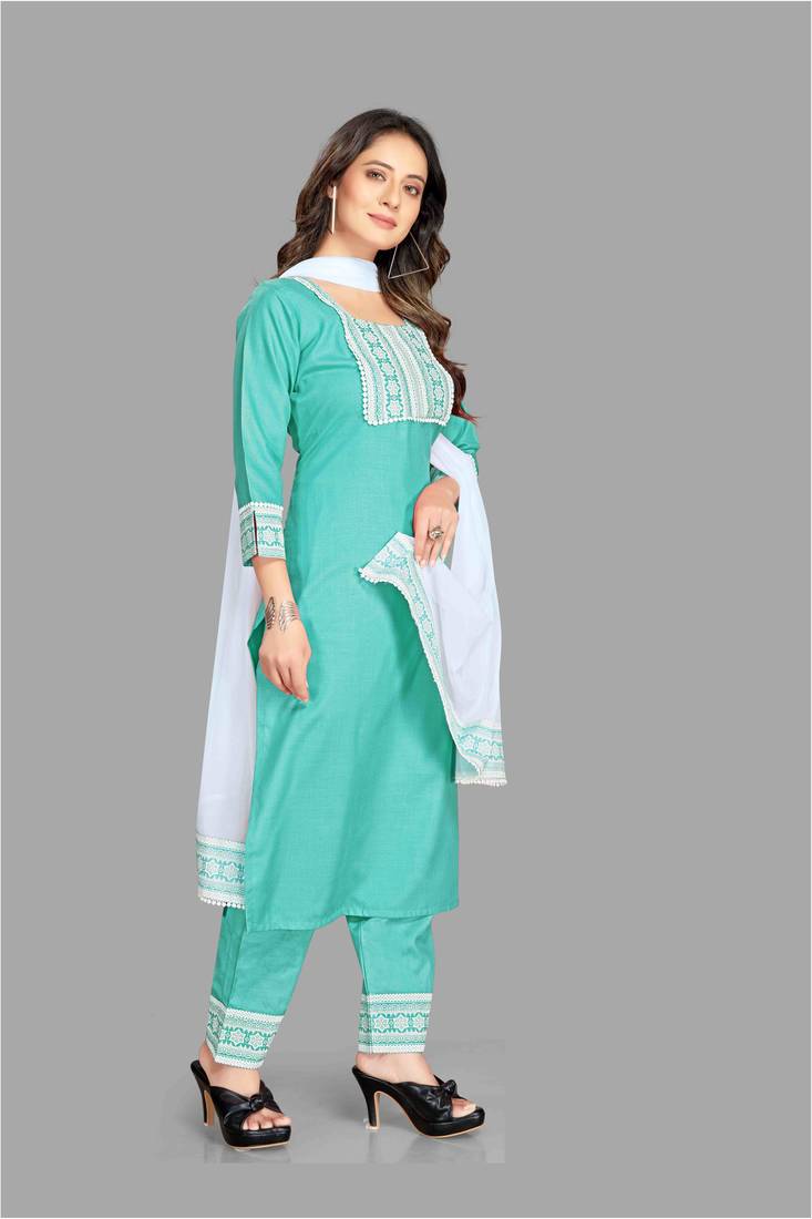 Style Samsara Cotton Blend Printed Kurta, Pant and Dupatta Set