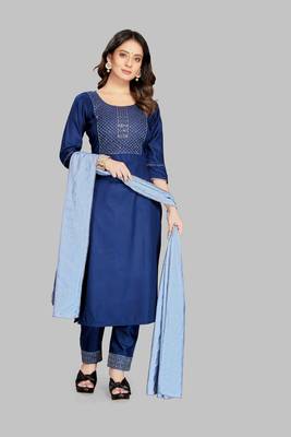 Style Samsara Cotton Blend Embroidered Kurta, Pant and Dupatta Set 1