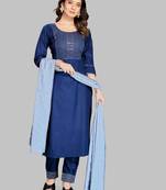 Style Samsara Cotton Blend Embroidered Kurta, Pant and Dupatta Set