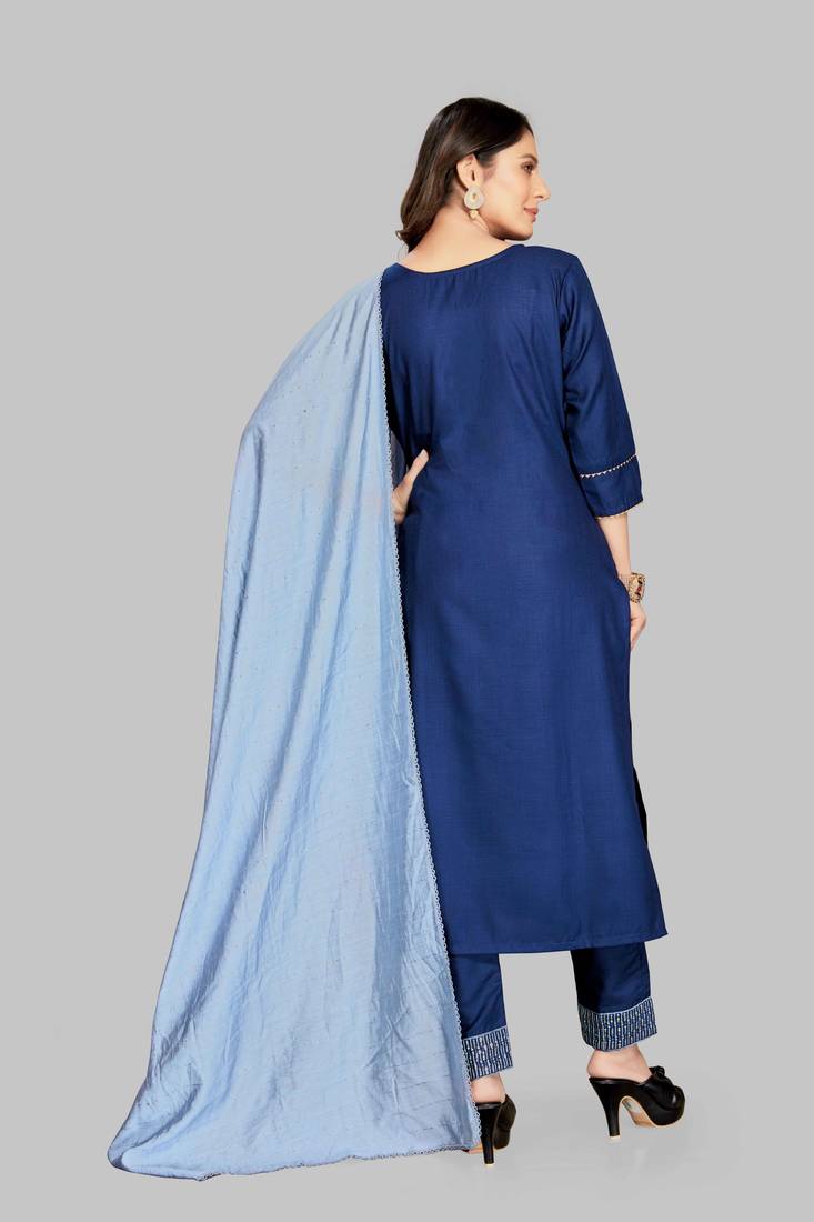 Style Samsara Cotton Blend Embroidered Kurta, Pant and Dupatta Set