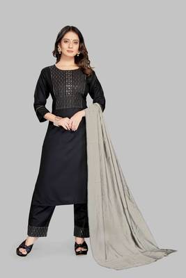 Style Samsara Cotton Blend Embroidered Kurta, Pant and Dupatta Set 1