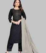 Style Samsara Cotton Blend Embroidered Kurta, Pant and Dupatta Set