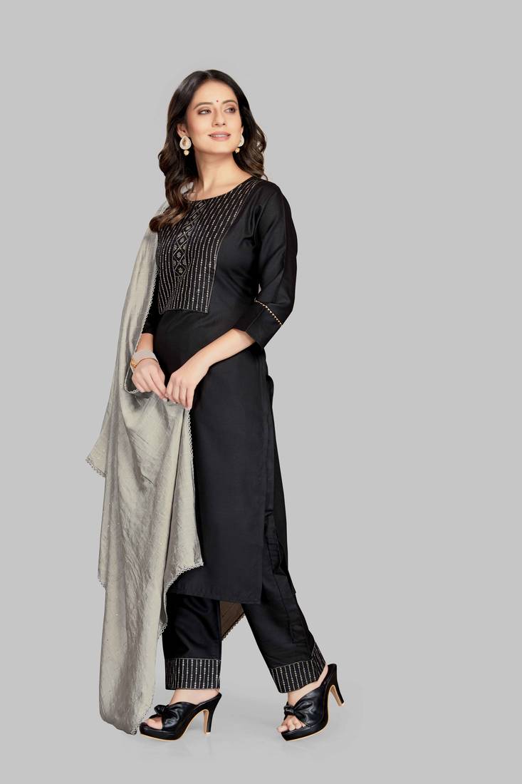 Style Samsara Cotton Blend Embroidered Kurta, Pant and Dupatta Set