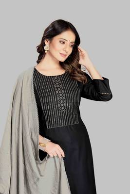 Style Samsara Cotton Blend Embroidered Kurta, Pant and Dupatta Set 4