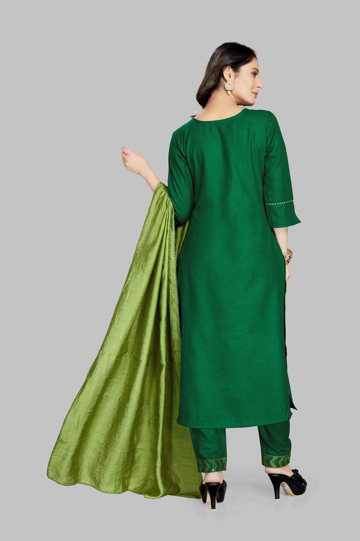 Style Samsara Cotton Blend Embroidered Kurta, Pant and Dupatta Set