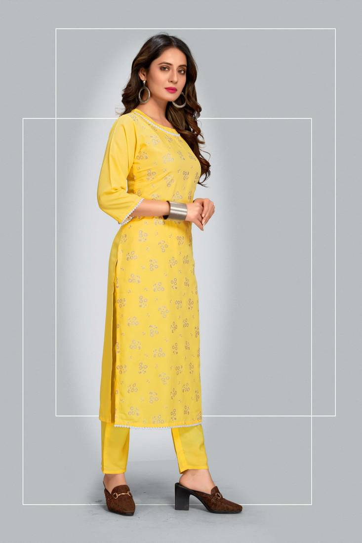 Style Samsara Golden Foil Printed softlina kurti pant set
