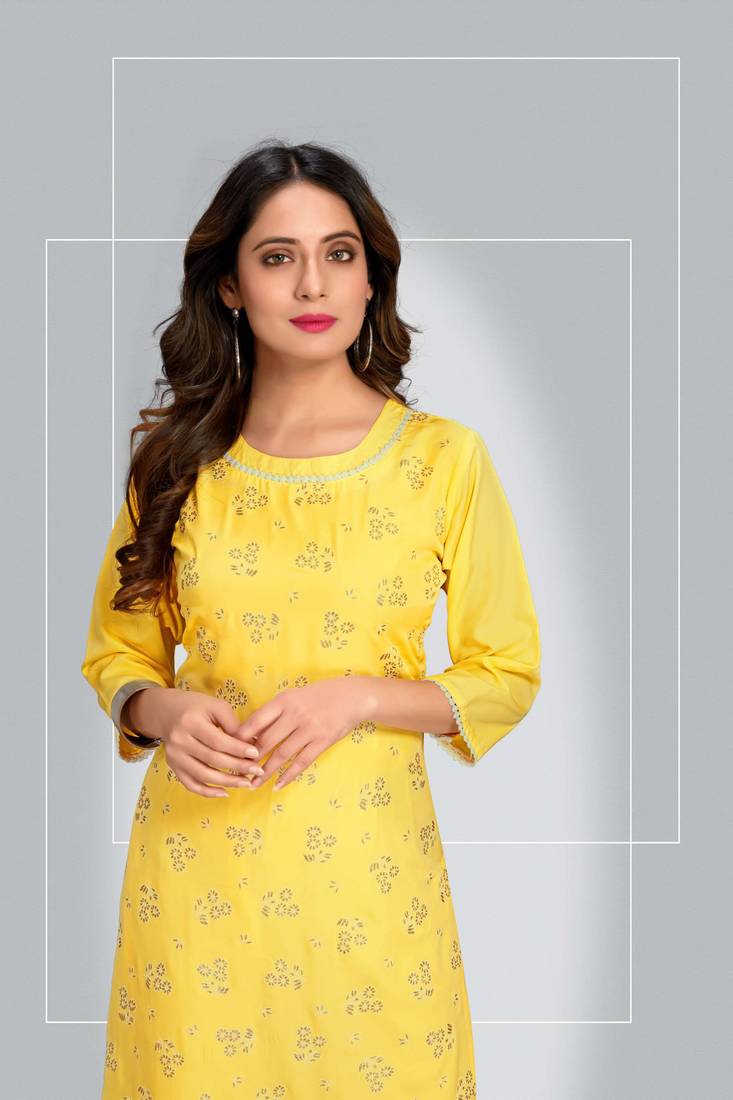 Style Samsara Golden Foil Printed softlina kurti pant set