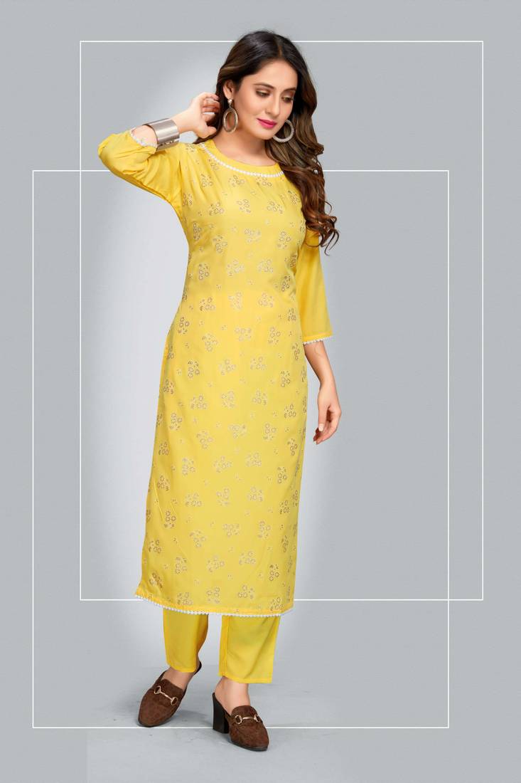 Style Samsara Golden Foil Printed softlina kurti pant set