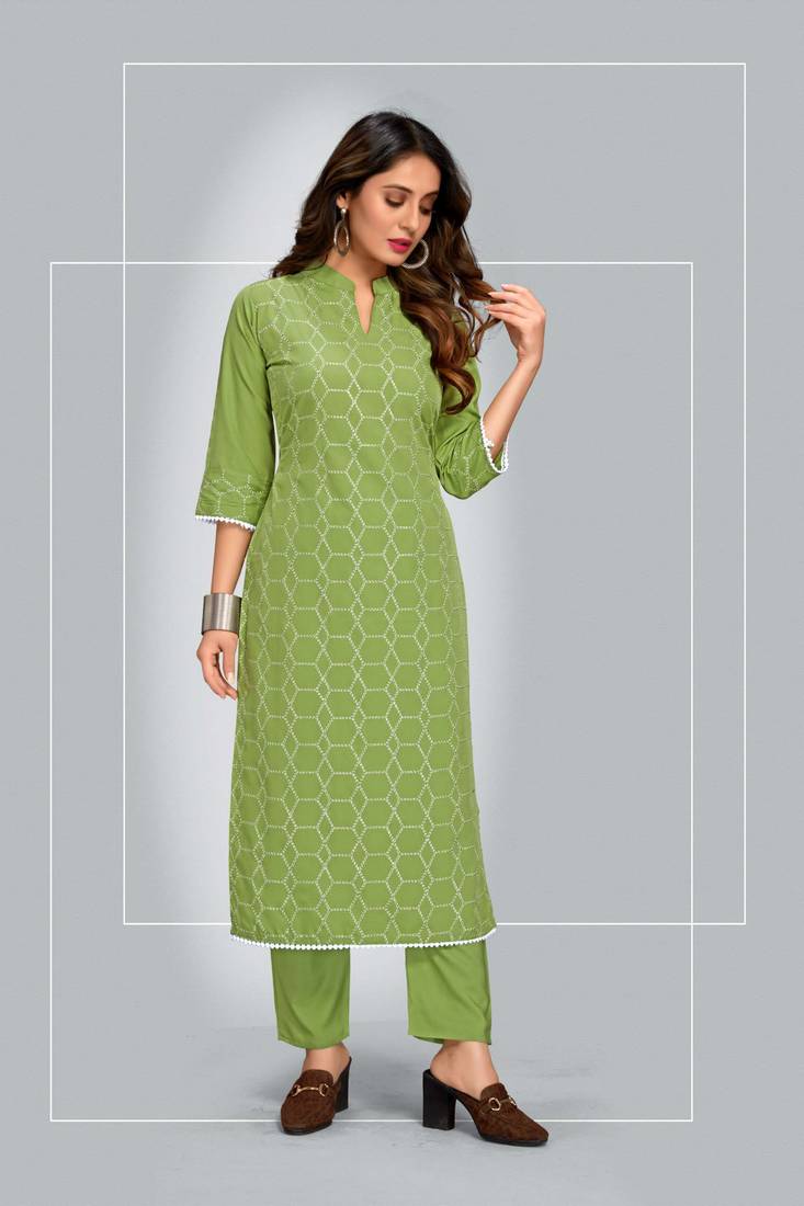 Style Samsara Golden Foil Printed softlina kurti pant set