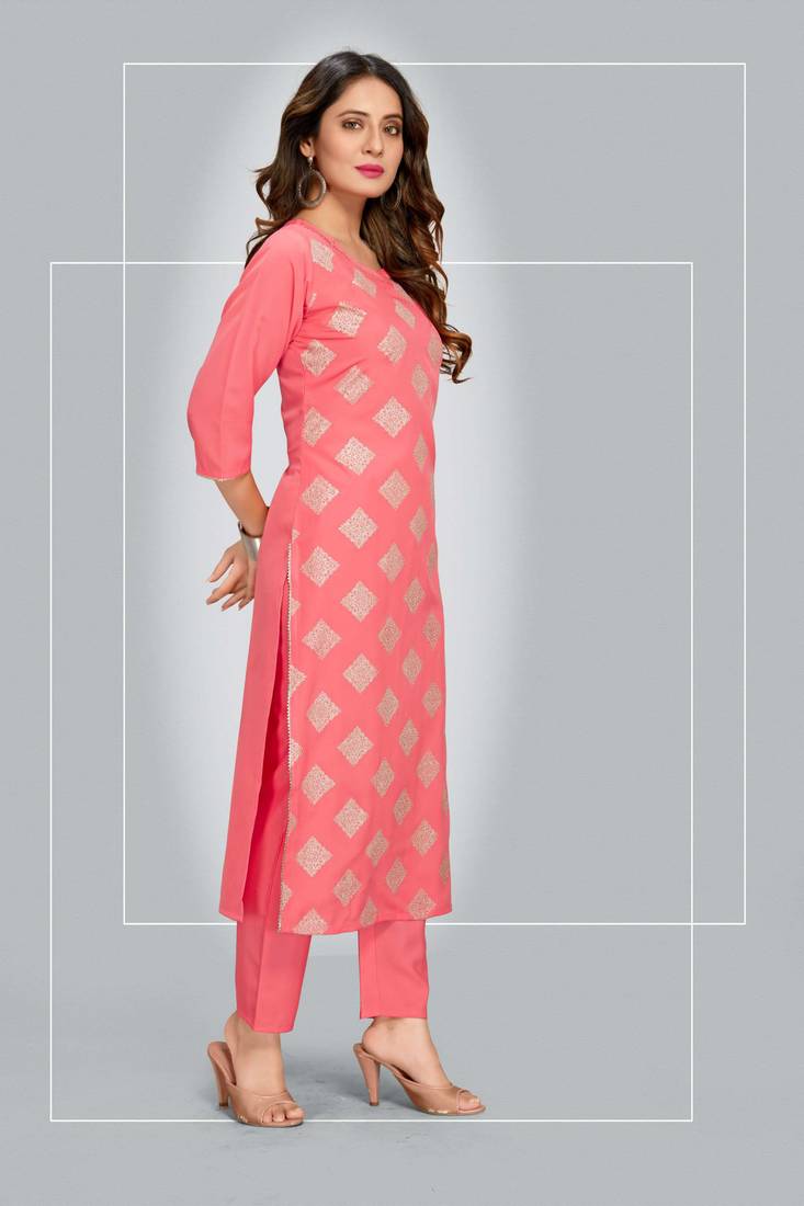 Style Samsara Golden Foil Printed softlina kurti pant set