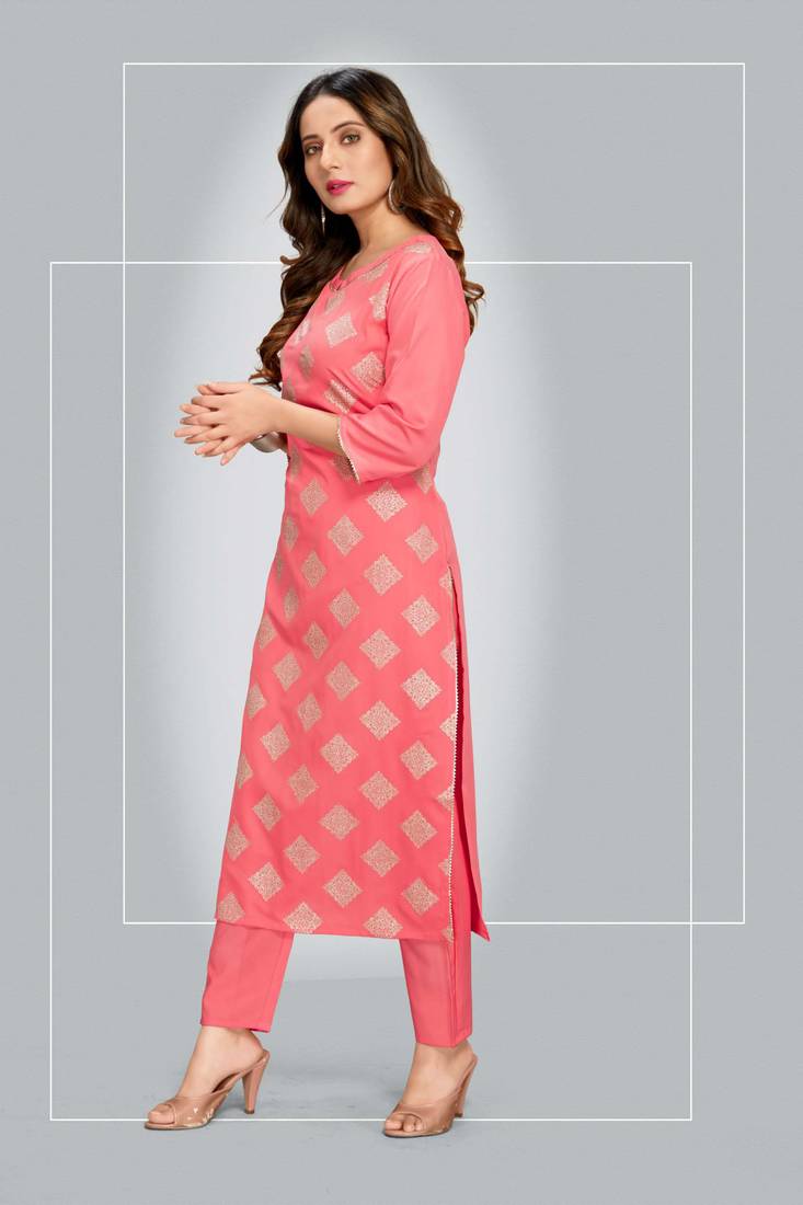 Style Samsara Golden Foil Printed softlina kurti pant set