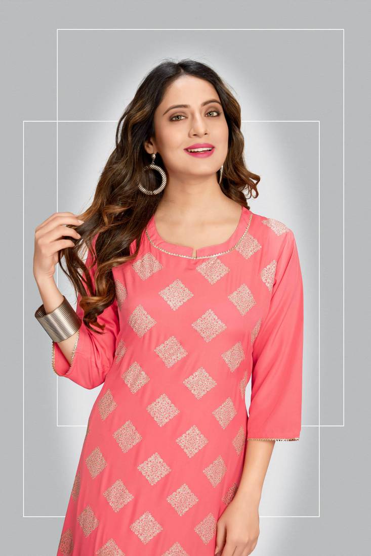 Style Samsara Golden Foil Printed softlina kurti pant set