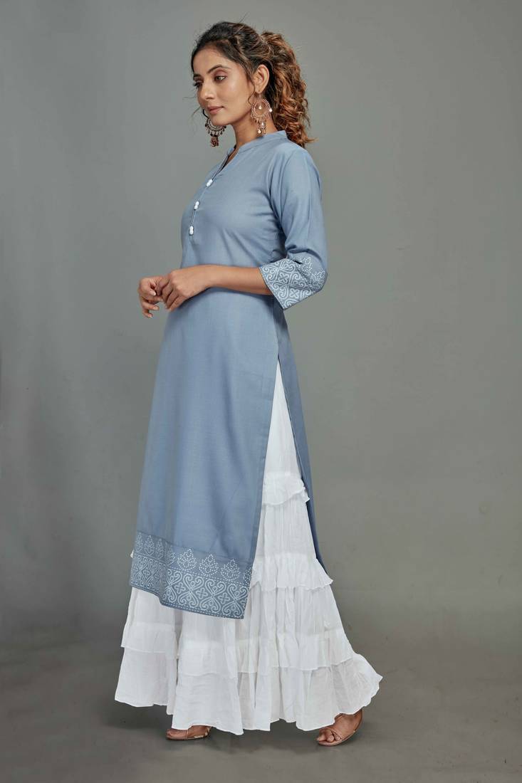 style Samsara Cotton blend Denim Style Kurta Sharara Set