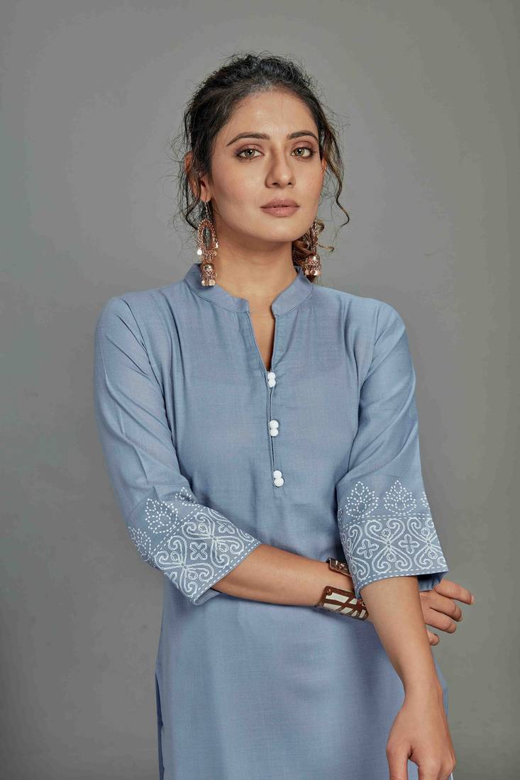 style Samsara Cotton blend Denim Style Kurta Sharara Set
