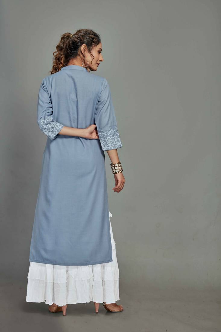 style Samsara Cotton blend Denim Style Kurta Sharara Set
