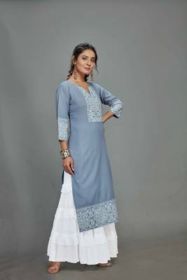 style Samsara Cotton blend Denim Style Kurta Sharara Set 2