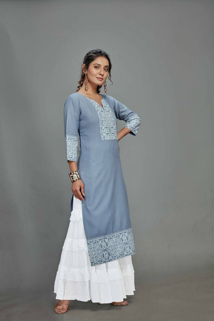 style Samsara Cotton blend Denim Style Kurta Sharara Set