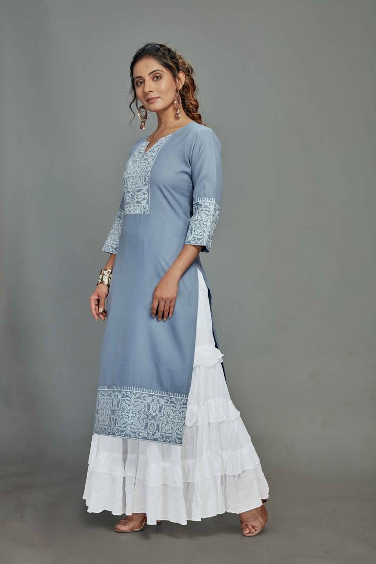 style Samsara Cotton blend Denim Style Kurta Sharara Set