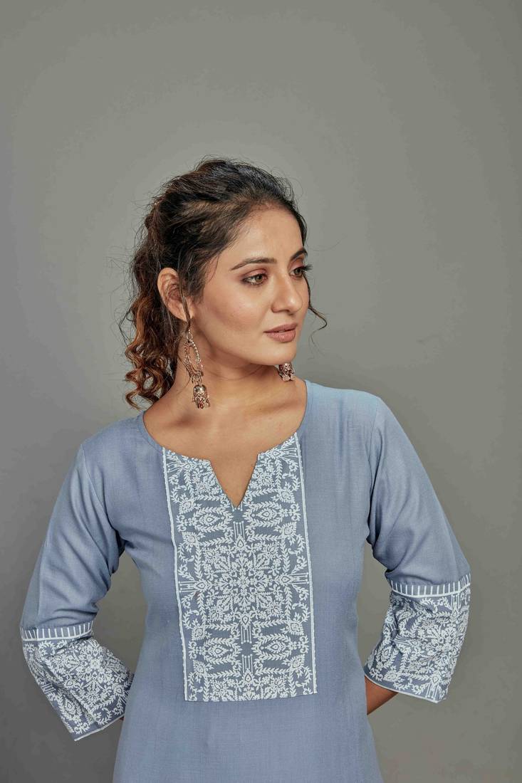 style Samsara Cotton blend Denim Style Kurta Sharara Set