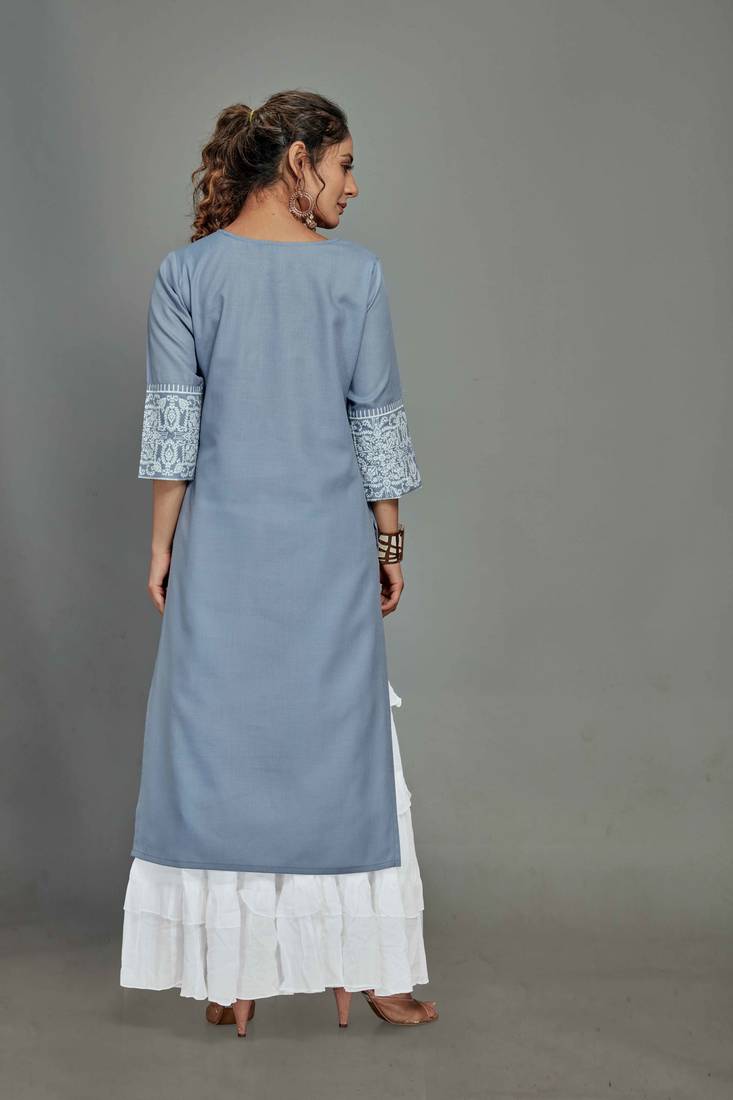 style Samsara Cotton blend Denim Style Kurta Sharara Set