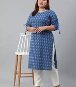 XL LOVE by Janasya Blue woven cotton ethnic-kurtis