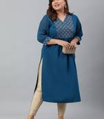 XL LOVE by Janasya Teal plain crepe ethnic-kurtis