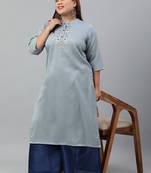 XL LOVE by Janasya Grey plain silk ethnic-kurtis