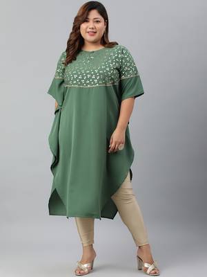 XL LOVE by Janasya Green printed crepe ethnic-kurtis 1