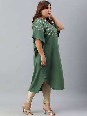 XL LOVE by Janasya Green printed crepe ethnic-kurtis 3