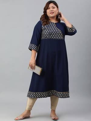 XL LOVE by Janasya Blue printed crepe ethnic-kurtis 1