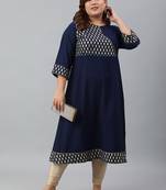 XL LOVE by Janasya Blue printed crepe ethnic-kurtis